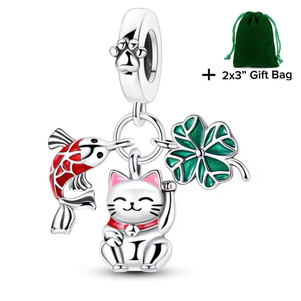 Japanese Cat Dangle Charm | 925 Silver | Brand New